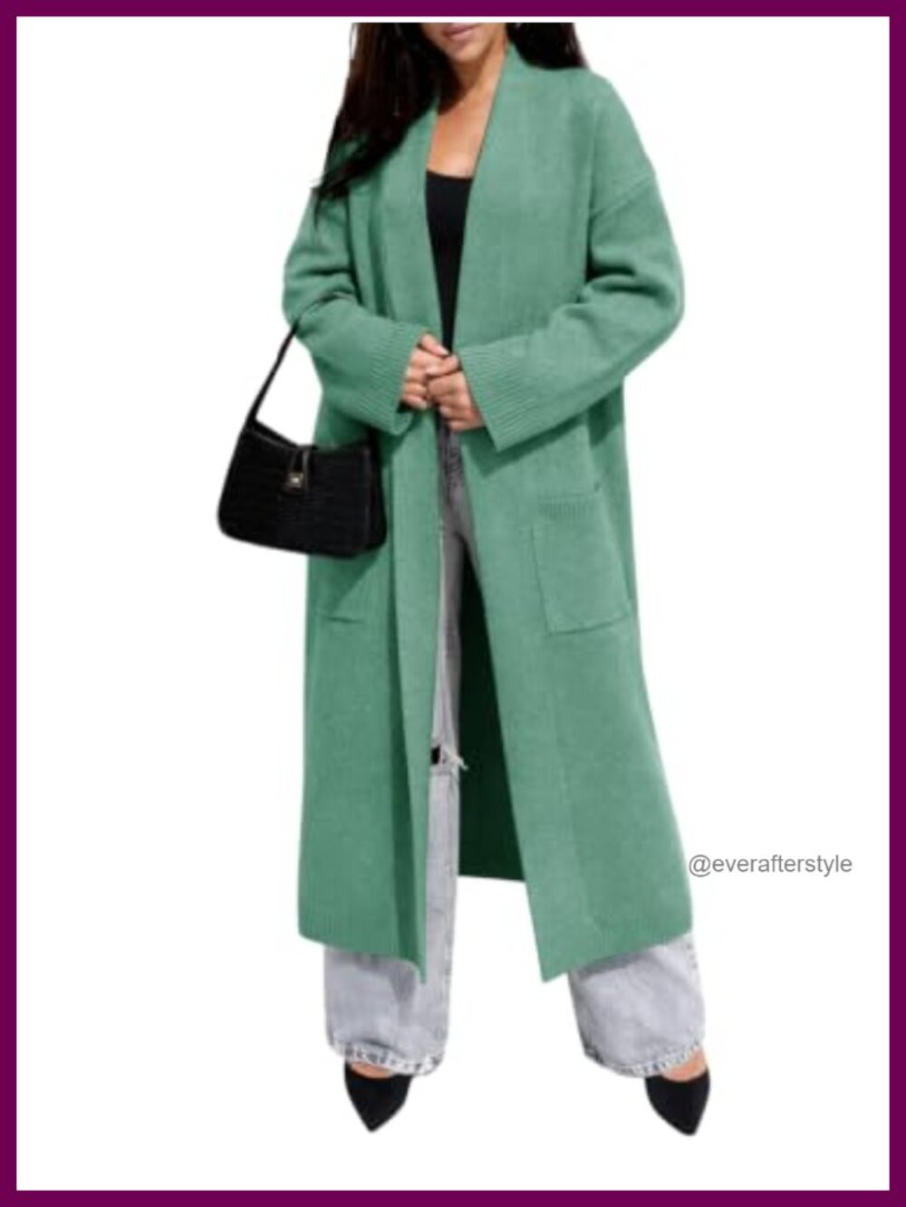Extra Long Open Front Chunky Knit Cardigan Sweater Duster with Pockets